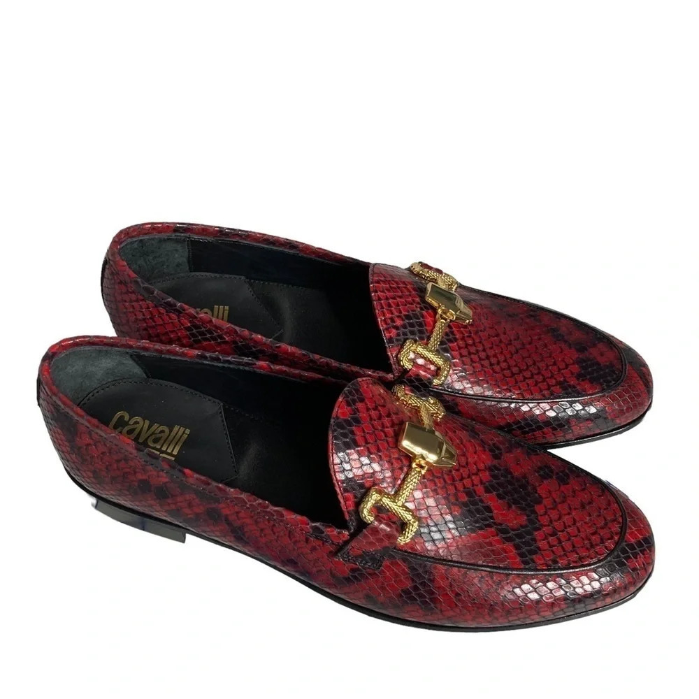 NWOT Roberto Cavalli Snakeskin Embossed Horsebit Leather Loafer Sz: 39 EU - Picture 2 of 10
